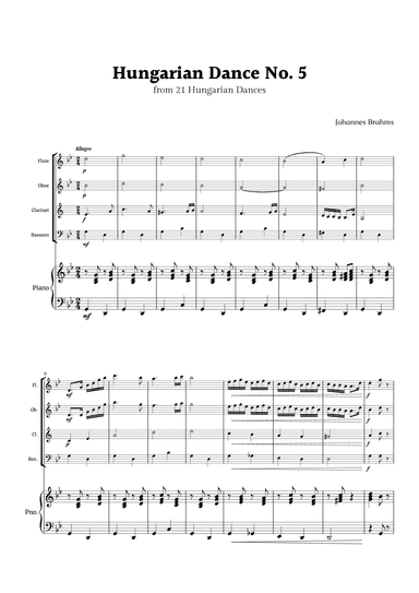 Hungarian Dance No. 5 by Brahms for Woodwinds Quartet and Piano (arr. Rika K.)