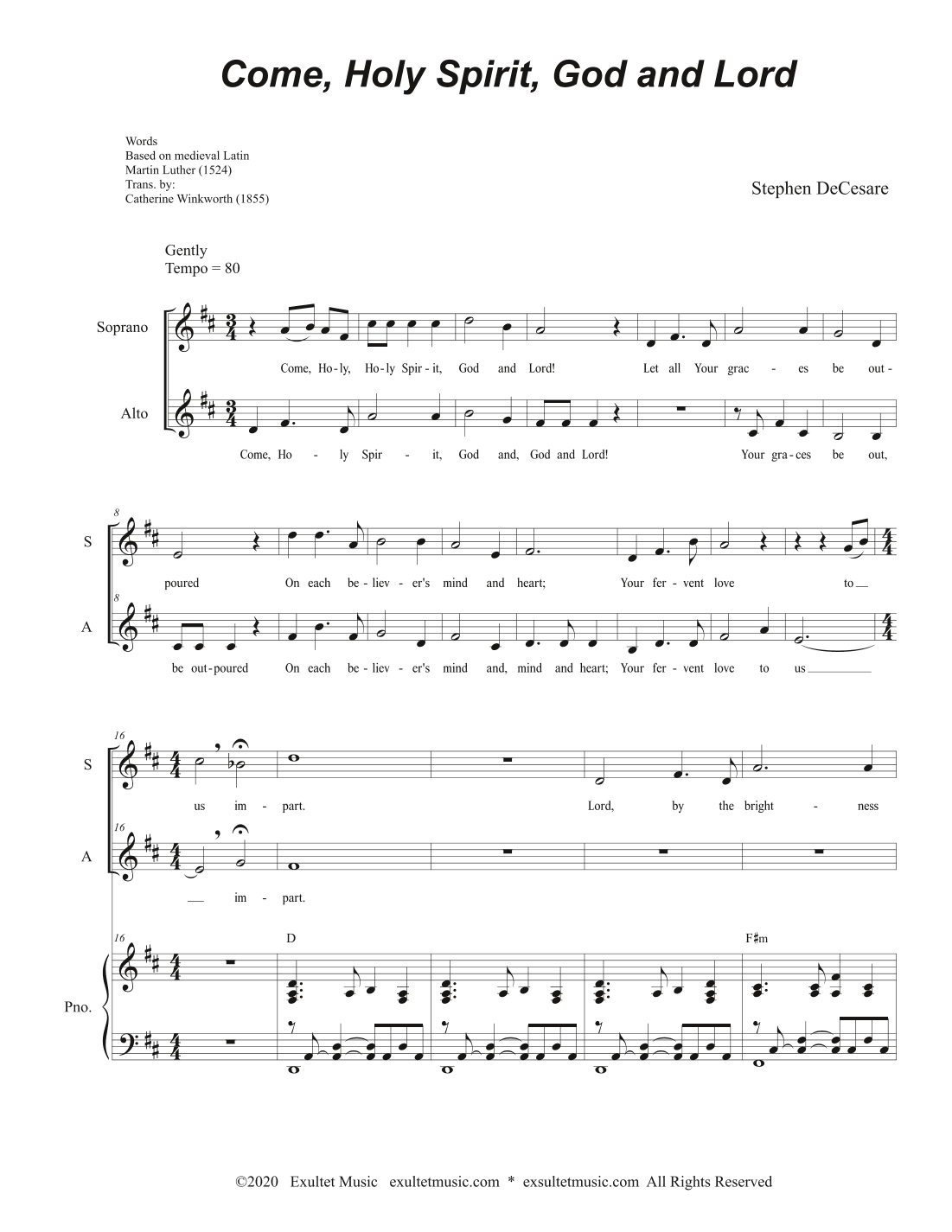 Come, Holy Spirit, God and Lord (Duet for Soprano and Alto solo)