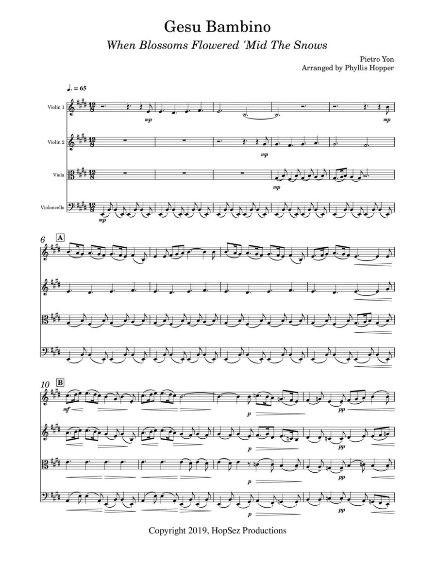Gesu Bambino - String Quartet (arr. Phyllis Hopper)