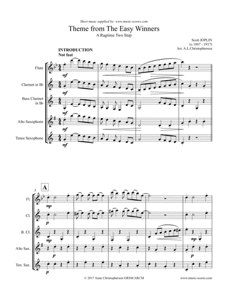 The Easy Winners Theme - Flute, Clarinet, Bass Clarinet, Alto Sax and Tenor Sax (arr. Anne Christopherson GRSM ARCM)