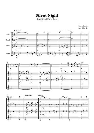 Silent Night for Flute Quartet (arr. Rika K.)