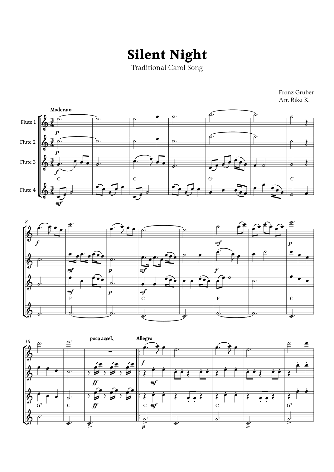 Silent Night for Flute Quartet (arr. Rika K.)