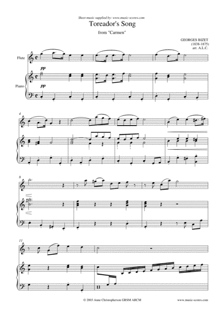The Toreador Song from Carmen (short version) - Flute and Piano (arr. Anne Christopherson GRSM ARCM)