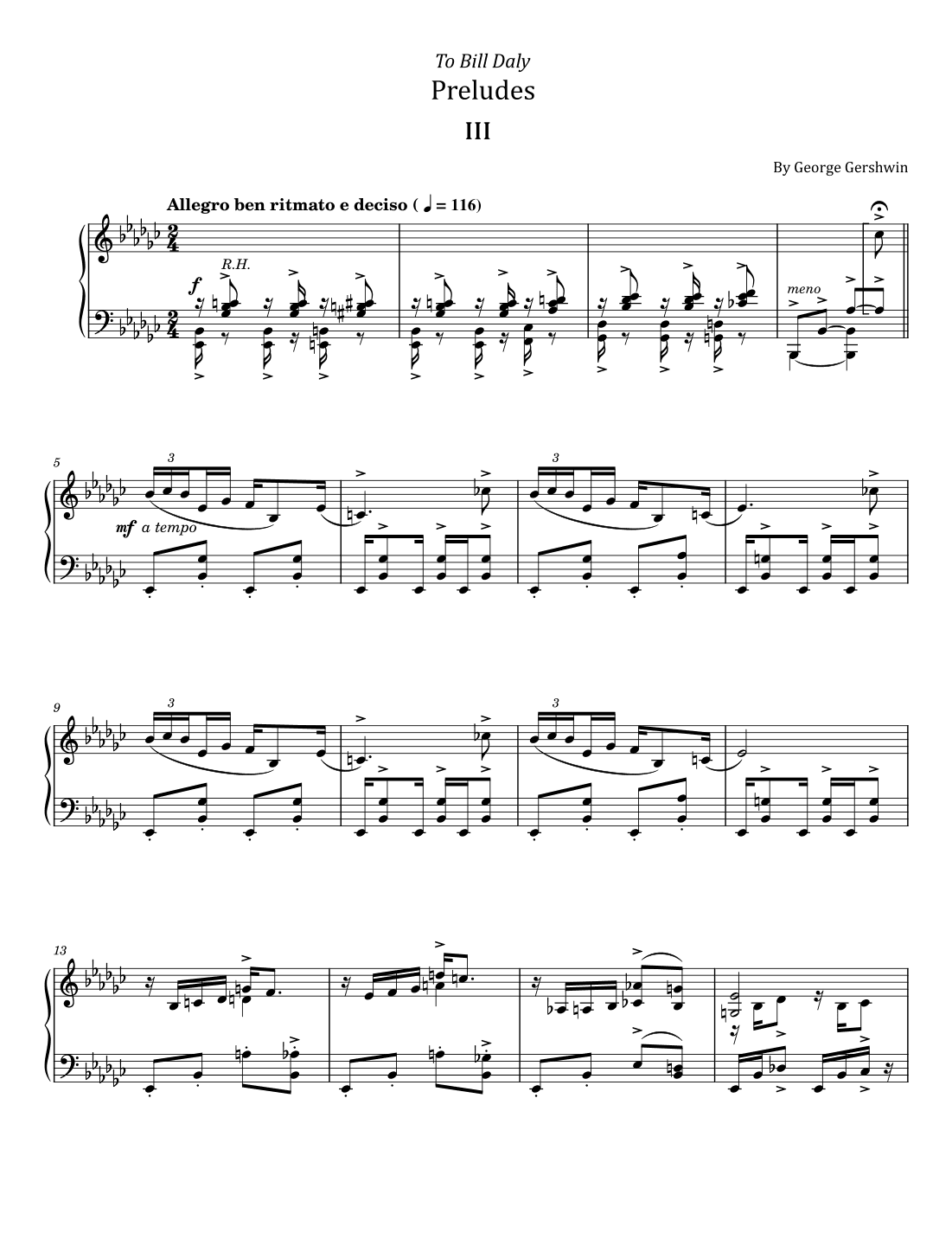 George Gershwin - 3 Preludes - No.3 Allegro ben ritmato e deciso - For Piano Solo Original (arr. poon)