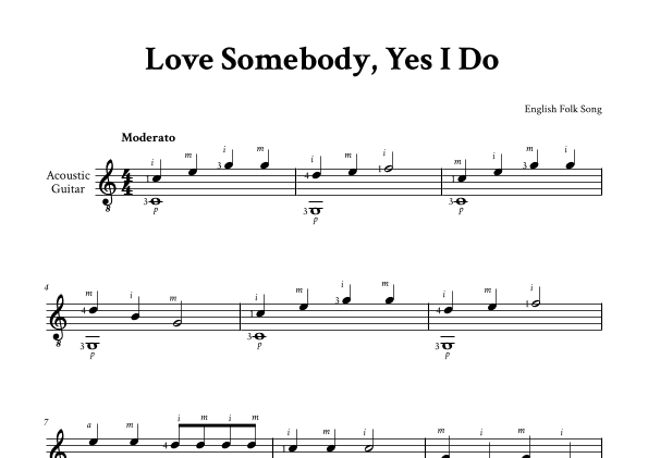Love Somebody, Yes I Do - Classical Guitar (with Fingering) (arr. Yuri Noronha)