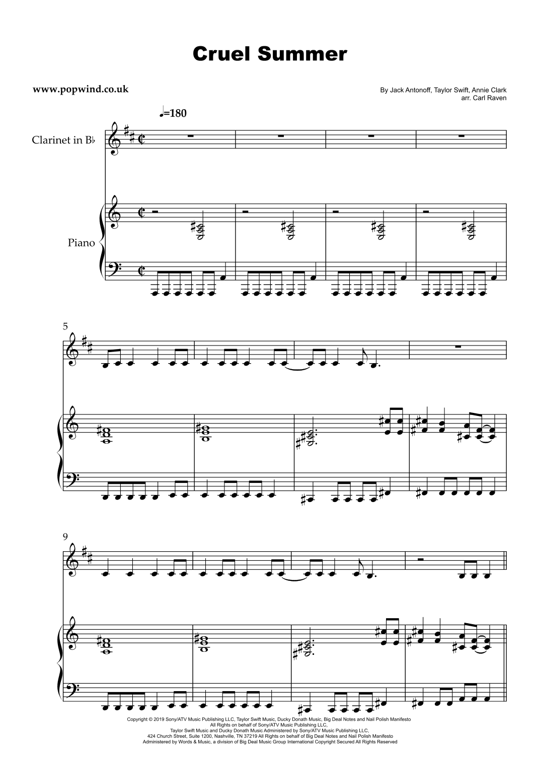 Cruel Summer (arr. Carl Raven)