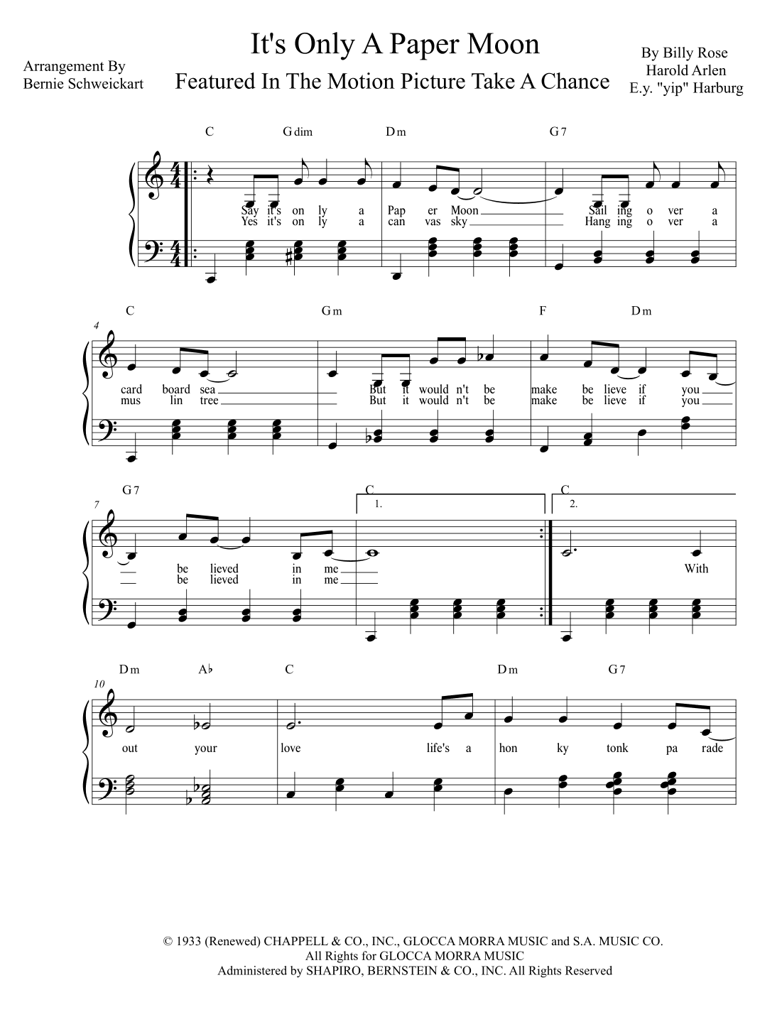 It's Only A Paper Moon (arr. Bernie Schweickart)