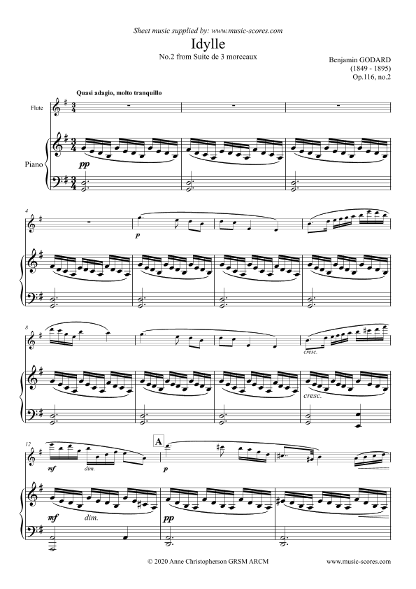 Godard - Idylle - No.2 from Op. 116 Suite de 3 Morceaux - Flute (arr. Anne L Christopherson GRSM ARCM)