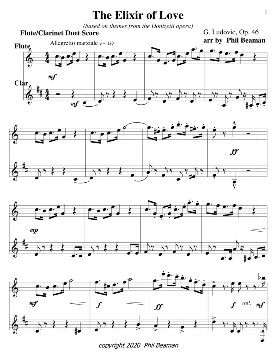The Elixir of Love-flute-clarinet duet (arr. Phil Beaman)