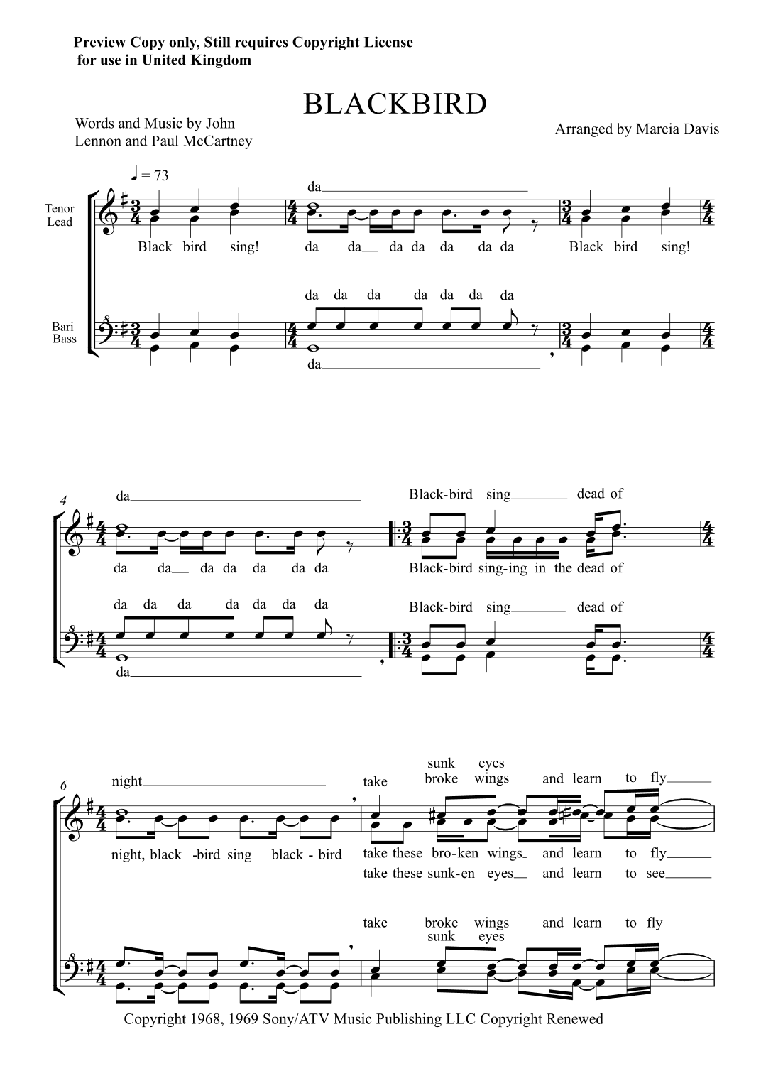 Blackbird (arr. Marcia Davis)