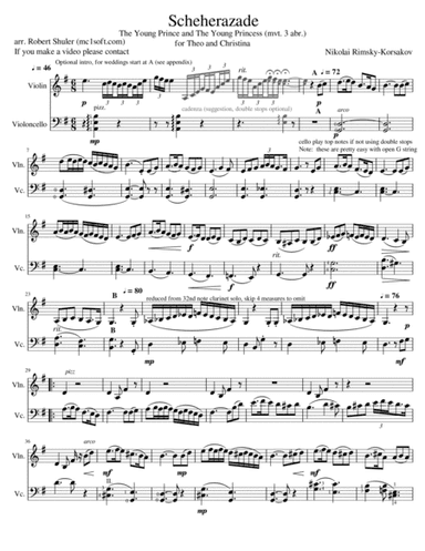 Scheherazade Movement 3 Young Prince and Young Princess for Violin & Cello (arr. Robert Shuler)