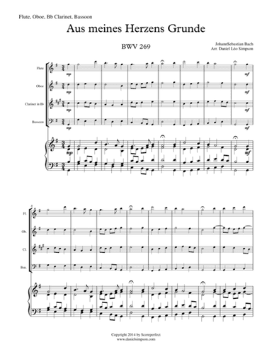 Bach: Chorale Prelude 001 - Aus meines Herzens Grunde BWV 269 for Flute, Oboe Bb Clarinet and Bassoo (arr. Daniel Leo Simpson)