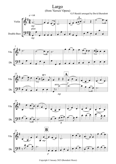 Largo (from Handel's Opera Xerxes) for Violin and Double Bass Duet (arr. David Burndrett)