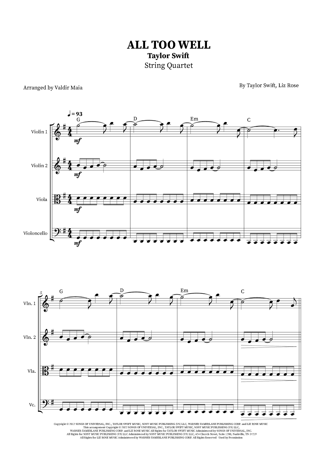 All Too Well (arr. Valdir Maia)