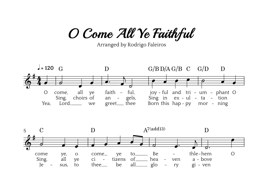 O Come All Ye Faithful (lead sheet) (arr. Rodrigo Faleiros)