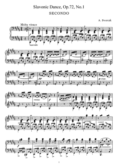 Dvorak Slavonic Dance, Op.72, No.1, for piano duet, PD891 (arr. Fukuhara)