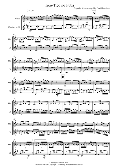 Tico Tico for Oboe and Clarinet Duet (arr. David Burndrett)