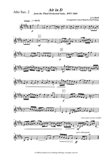 Johann Sebastian Bach/Wehage, Air in D from the Third orchestral suite, BWV 1068 arranged for concer (arr. Musik Fabrik Music Publishing)