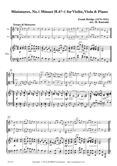 Miniatures, No.1 Minuet, H.87-1 for Violin, Viola & Piano (arr. Mikio Kamada)