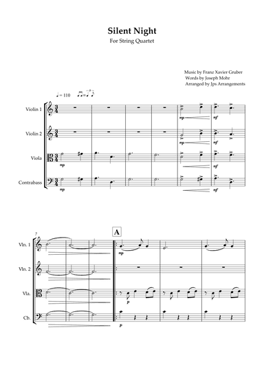 Silent Night for String Quartet in C Major (arr. Jps Arrangements)