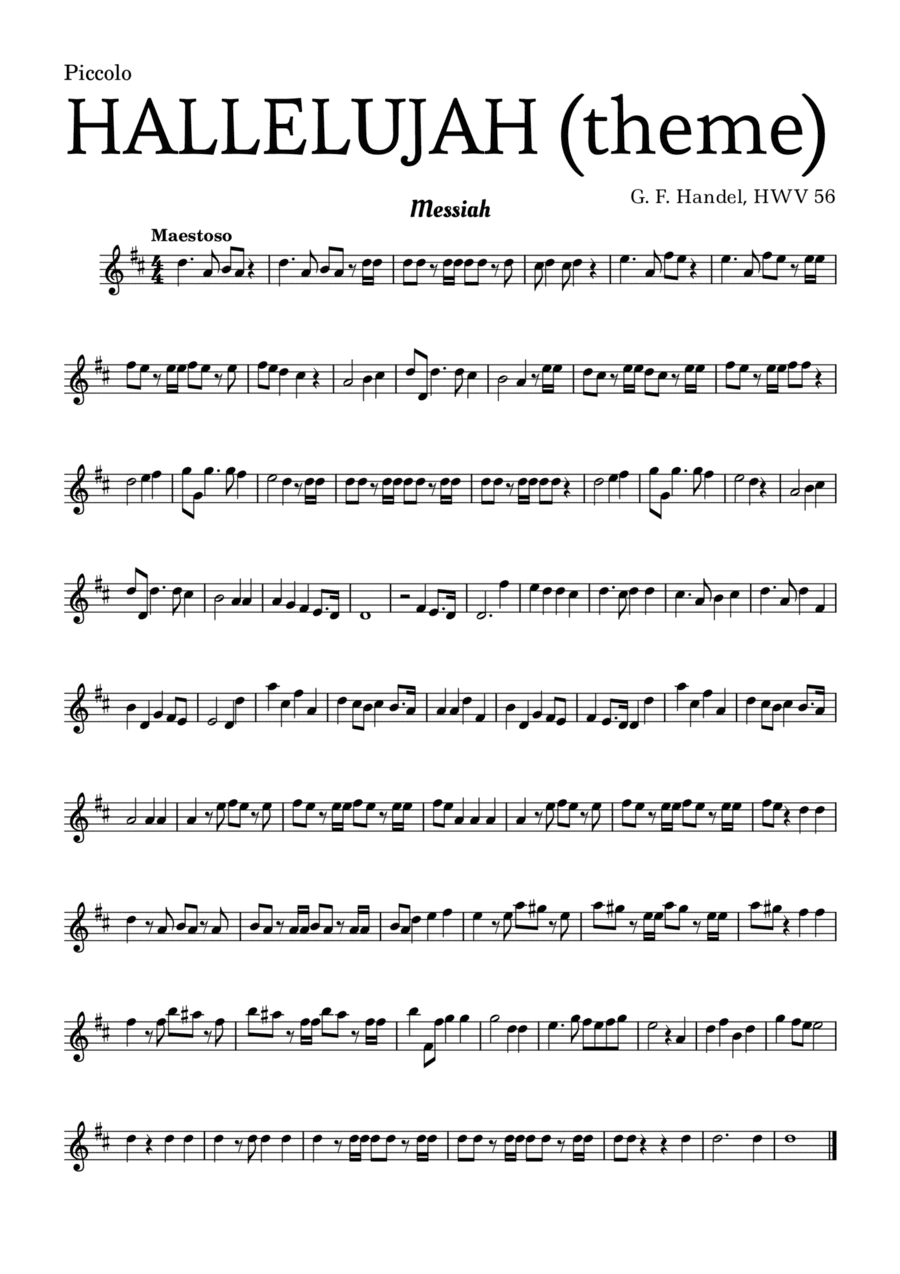 Aleluia (HALLELUJAH), of the Messiah - for Piccolo and accompaniment (arr. Leyandder Trustworthy)