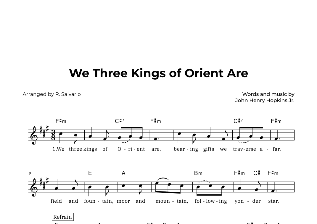 We Three Kings of Orient Are (Key of A Major) (arr. R. Salvario)