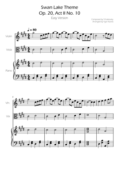 Swan Lake (theme) - Tchaikovsky - Violin and Viola w/ Piano Accompaniment (arr. Ygor Nunes)