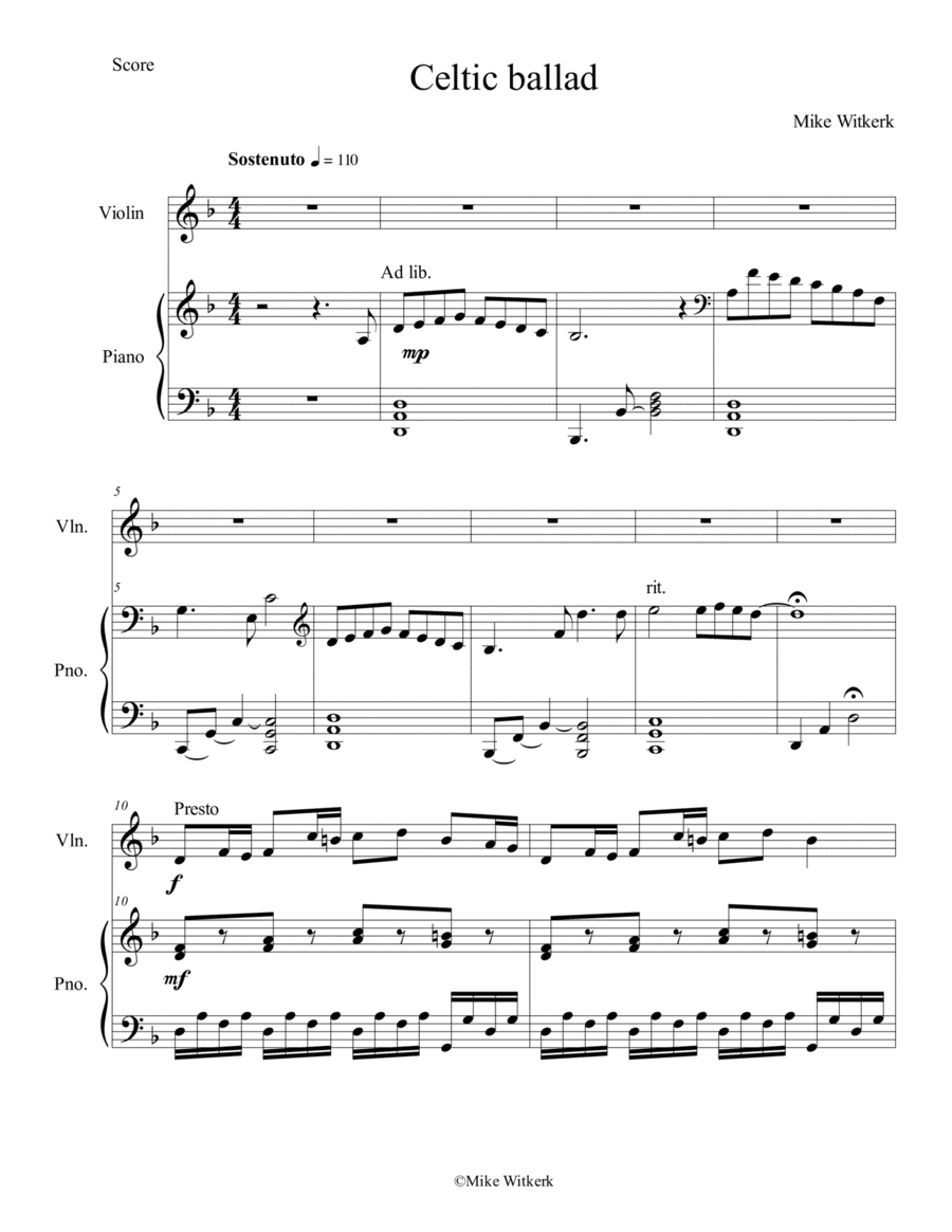 Mike Witkerk - Celtic ballad (Violin and Piano)