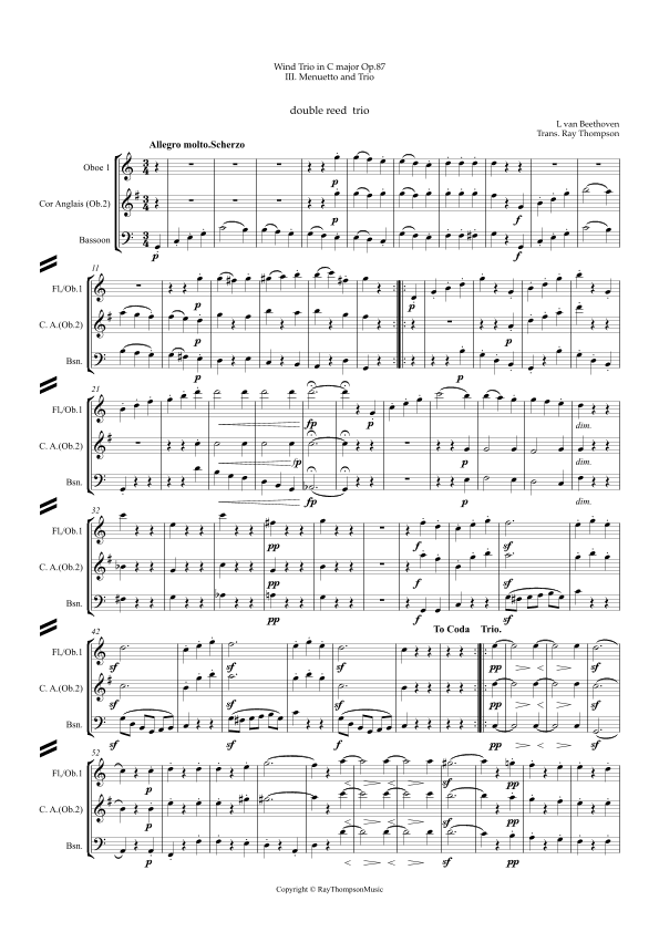 Beethoven: Wind Trio in C Major Op.87 Mvt.III Menuetto and Trio - double reed trio (Ob.,C.A.,Bsn.) (arr. Ray Thompson)