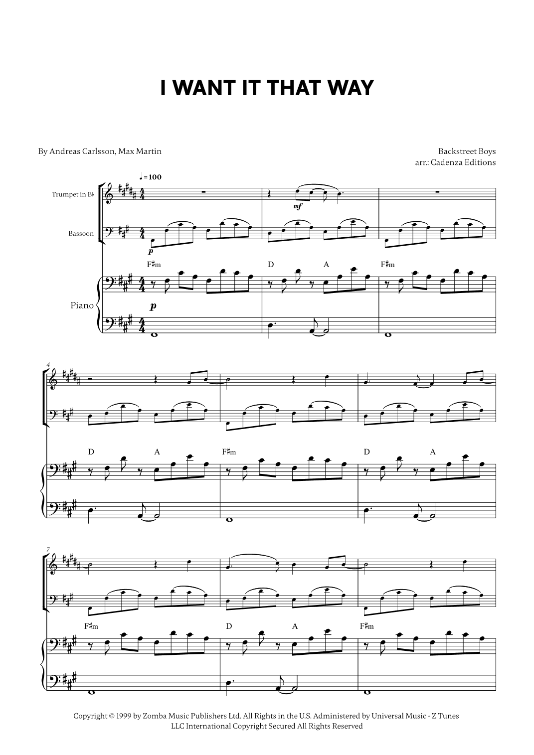 I Want It That Way (arr. Cadenza Editions)