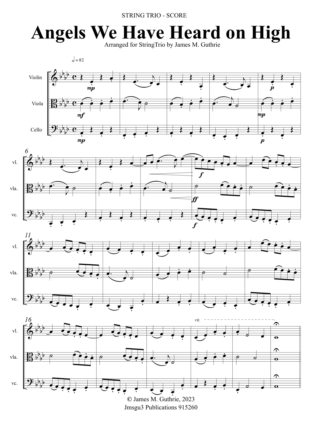Angels We Have Heard on High for String Trio (arr. James M. Guthrie)