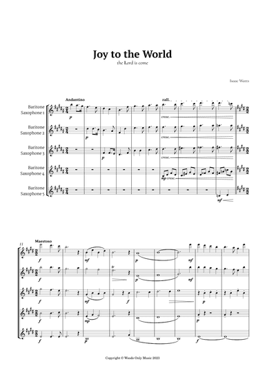 Joy to the World by for Baritone Sax Quintet (arr. Ander)