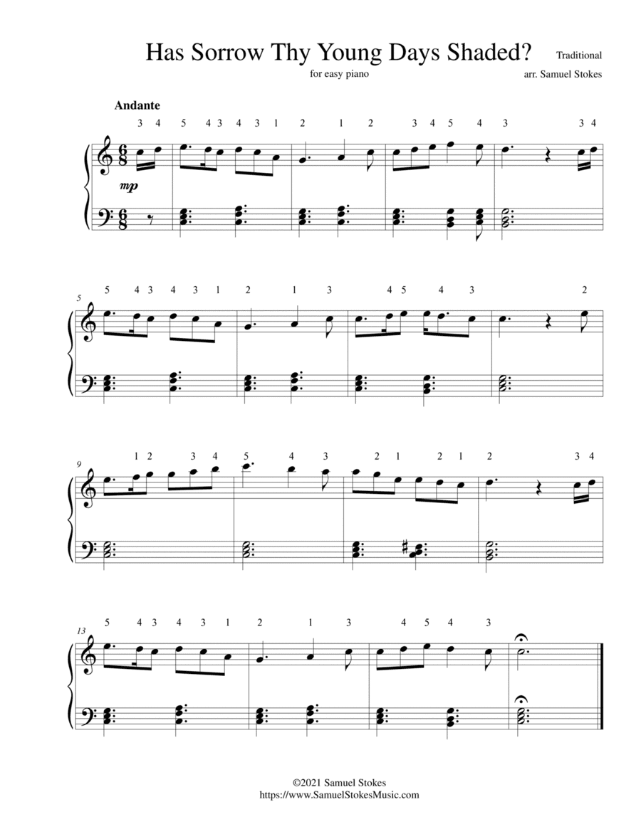 Has Sorrow Thy Young Days Shaded? - for easy piano (arr. Samuel Stokes)