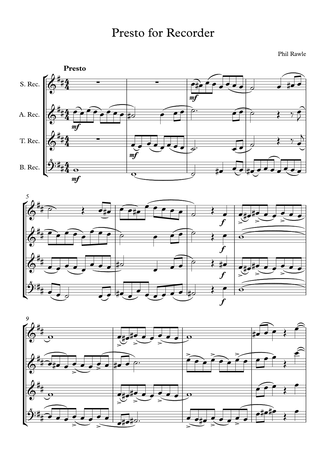 Presto for Recorder Quartet