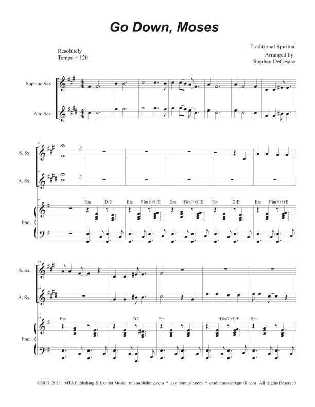 Go Down, Moses (Duet for Soprano and Alto Saxophone) (arr. Stephen DeCesare)