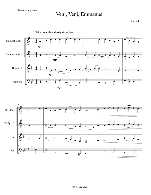 Veni, Veni, Emmanuel (for brass quartet) (arr. Aaron Lee)