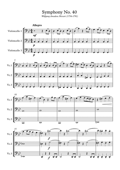 Mozart - Symphony No. 40  (String Trio Cello) (arr. Wesley S. SIlva)