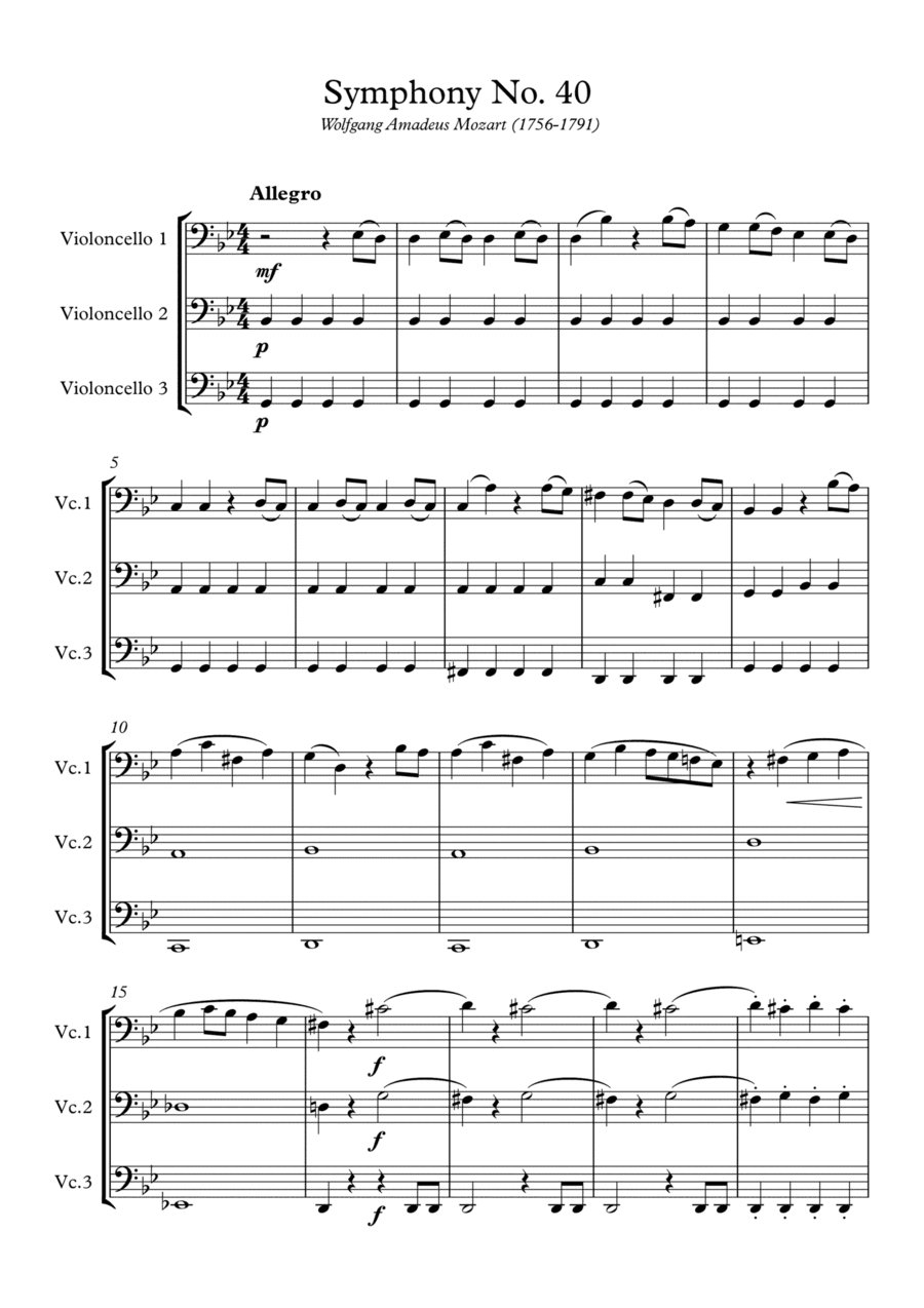 Mozart - Symphony No. 40  (String Trio Cello) (arr. Wesley S. SIlva)