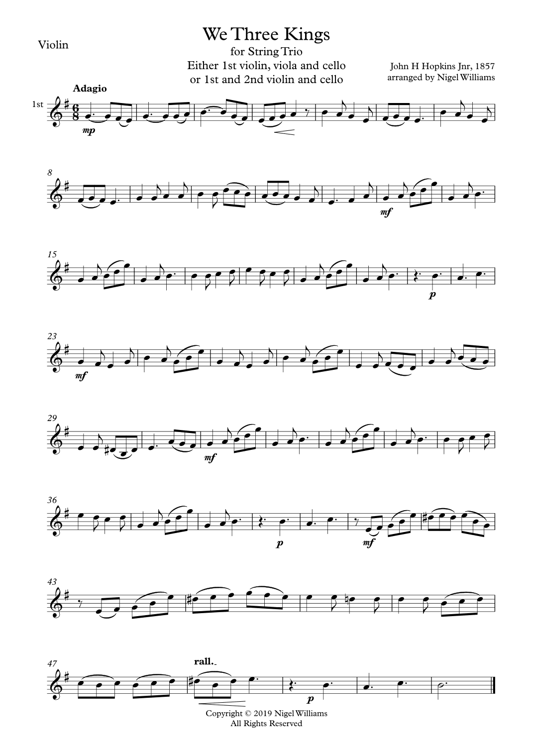 We Three Kings, for String Trio (arr. Nigel Williams)