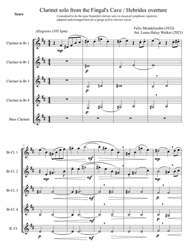 Clarinet solo from Mendelssohn's Hebrides Overture - for clarinet quintet (arr. Laura Haley Walker)
