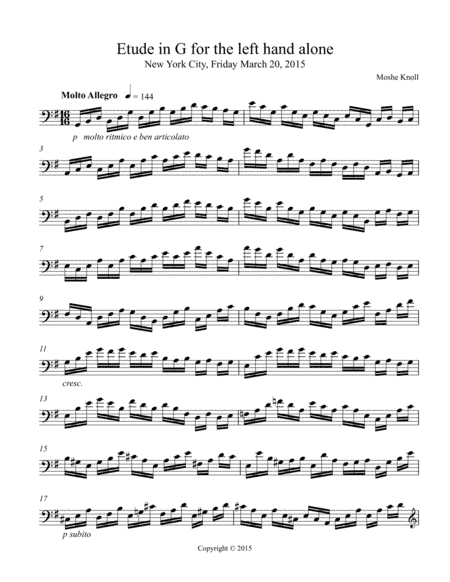 Etude in G for Piano, Left Hand alone
