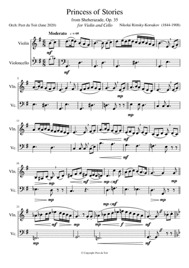 Princess of Stories from Shéhérazade, Op. 35 - N Rimsky-Korsakov (Violin & Cello ) fragments (arr. Peet du Toit)
