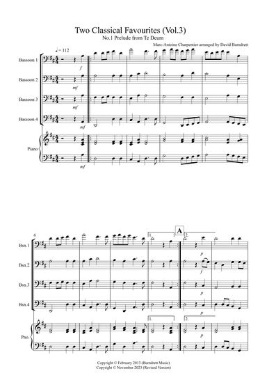 2 Classical Favourites for Bassoon Quartet (volume three) (arr. David Burndrett)