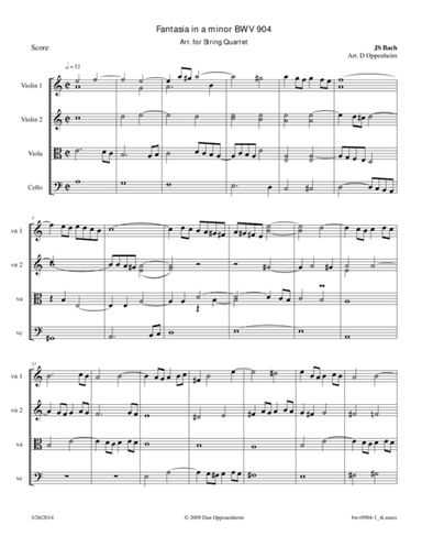 Fantasia in a minor BWV 904 Arr. for String Quartet (arr. D Oppenheim)