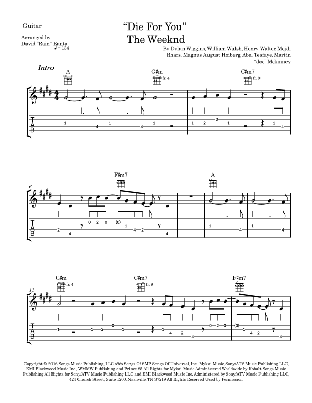 Die For You (arr. David Rain Banta)
