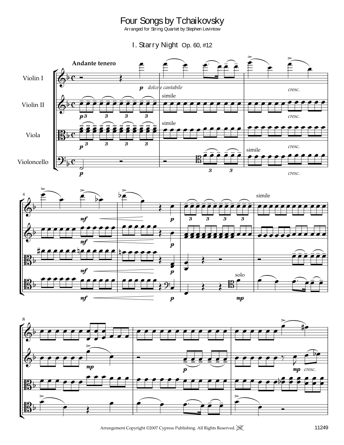 Four Songs by Tchaikovsky (arr. Stephen Levintow)