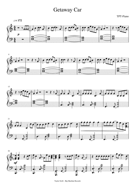Getaway Car (arr. TPT-Piano)