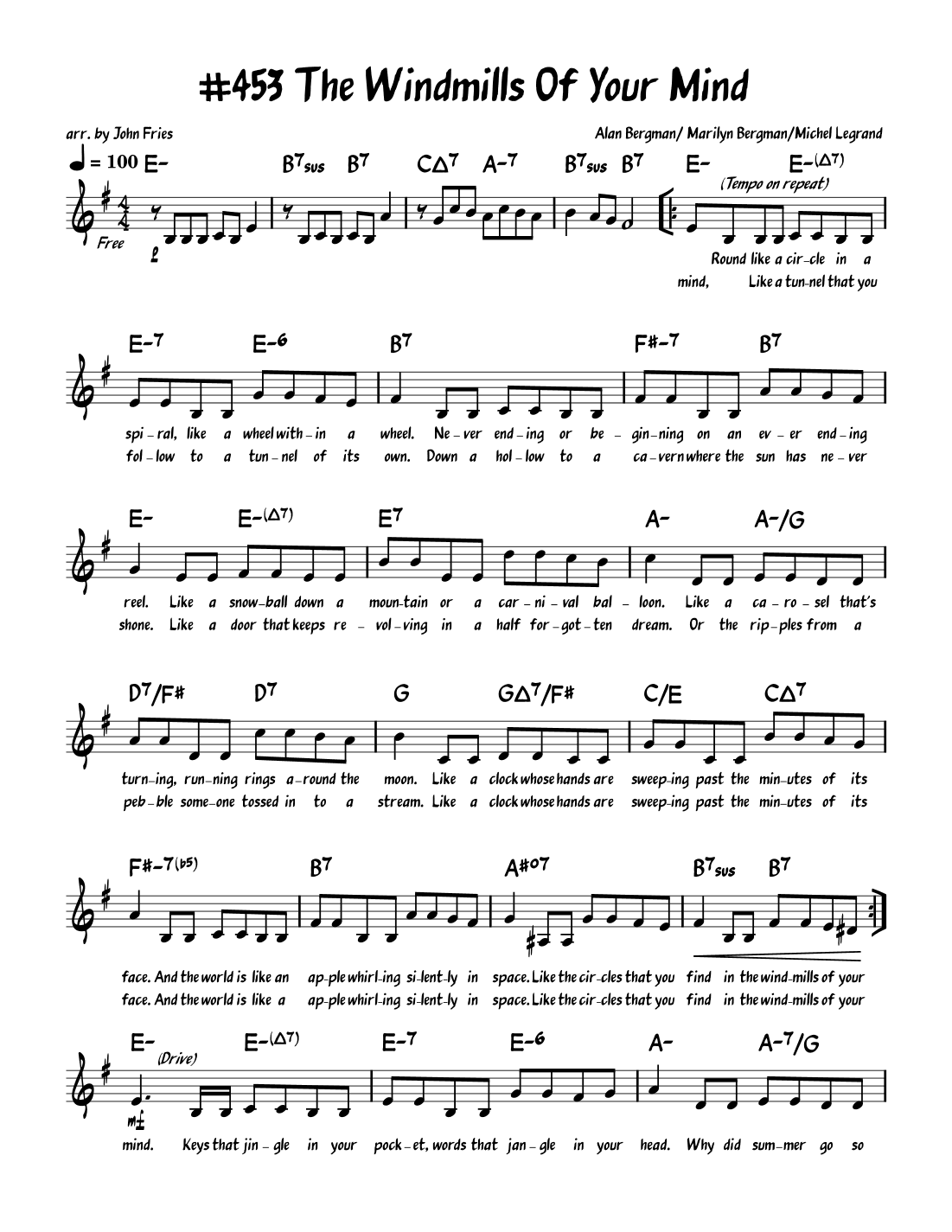 The Windmills Of Your Mind (arr. John Fries)