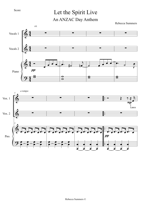 Let the Spirit Live (New! ANZAC Day Anthem for young voices 2-part, piano)