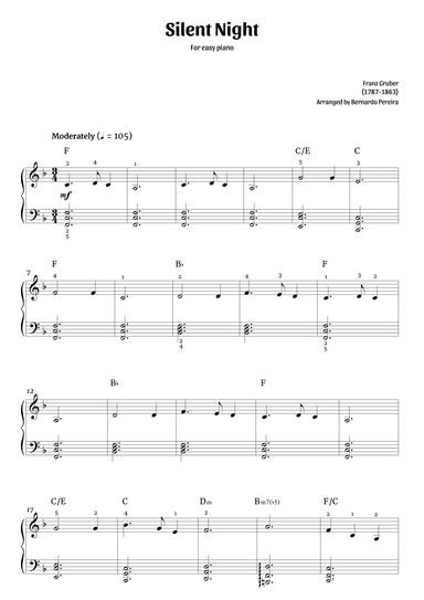 Silent Night (easy piano in F major – with chords) (arr. Bernardo Pereira)